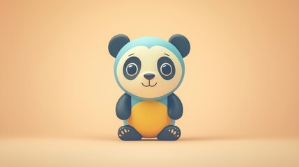 Cute cartoon panda sitting, pastel background, children's illustration, use in kids' content