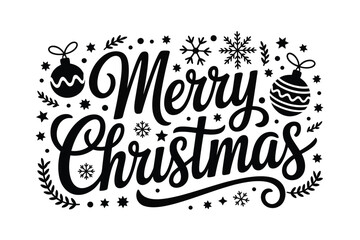 Vector art of merry christmas lettering with decorative elements isolated on white background for holiday season