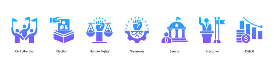 Fototapeta premium Civil Participation web banner icon vector illustration for civil liberties, election process, human rights, grassroots movements, and legislative systems like senate and executive branches.