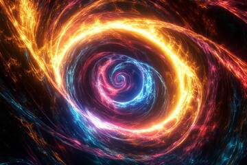 Obraz premium Vivid spiral vortex of light and color with cosmic energy and stars creating a mesmerizing galactic tunnel effect