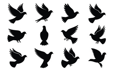 Obraz premium Vector art of collection of dove silhouette icons isolated on white background for decoration design