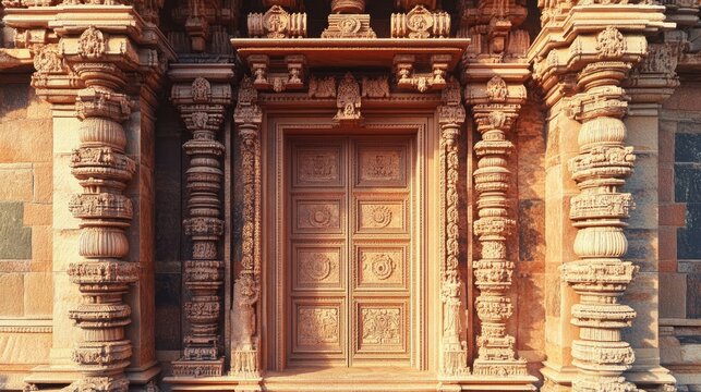 Intricate Carving of Ancient Indian Temple Doorway