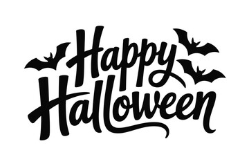 Fototapeta premium Vector art of happy halloween hand lettering text with bats isolated on white background