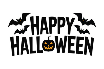 Vector art of happy halloween text with bats and pumpkin isolated on white background for holiday celebration