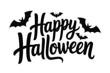 Vector art of happy halloween lettering with bats silhouettes isolated on white background vector design