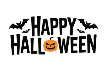 Vector art of happy halloween text with bats and pumpkin isolated on white background for celebration