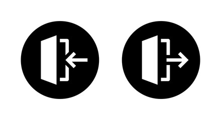 Obraz premium Enter and exit door icon in black circle. Entry and leave symbol