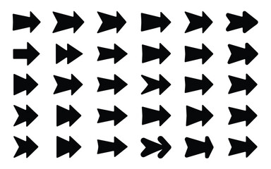 Vector art of set of black arrow icons pointing to the right direction isolated on white background