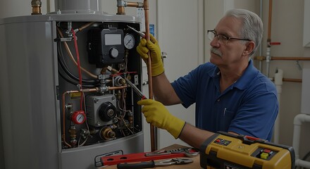 Technician Repairing Industrial Water Heater