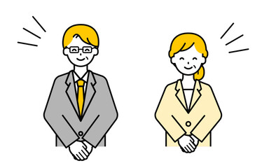 シンプルなシニアの会社員の男女_挨拶