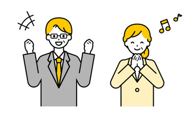 シンプルなシニアの会社員の男女_うれしい