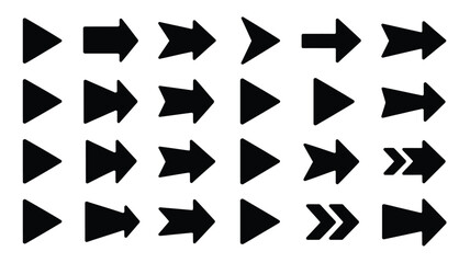 Vector art of collection of various arrow shapes isolated on white background for web design and user interface