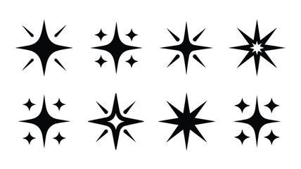 Fototapeta premium Vector art of collection of various star sparkle shapes isolated on white background for design needs