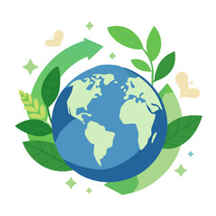 Fototapeta premium Clean Earth Globe with Recycling Symbols and Green Leaves Vector