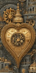 Obraz premium Ornate heart-shaped clockwork mechanism