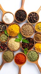 Fototapeta premium Assorted spices in small wooden bowls