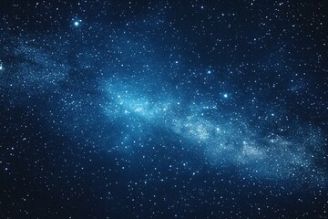 Obraz premium Starry sky background, blue night sky full of stars, glowing stars in the dark space, starry background, dark night, stars in the distance, starlight, dark background with a blue glow, night sky. 