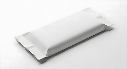 Sleek White Snack Bar Wrapper Mockup with Crimped Edges on a Minimalist White Surface
