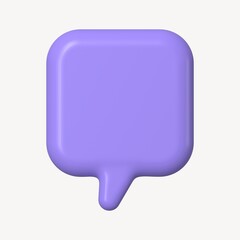 Purple speech bubble badge, 3D rendering graphic
