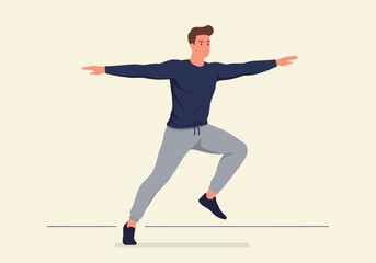 Athletic Man in Motion: Dynamic Yoga or Fitness Pose.