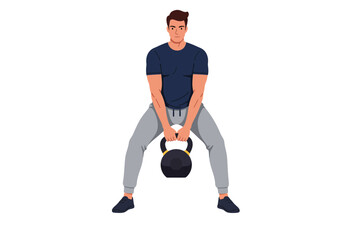 Man Performing Kettlebell Goblet Squat Exercise.