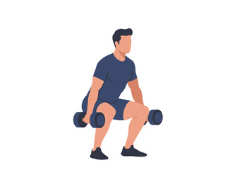 Man Performing Dumbbell Squats Fitness Exercise Illustration.