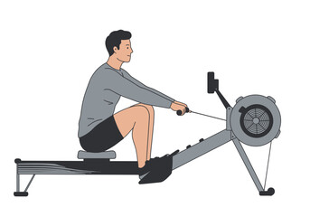 Man using a rowing machine for fitness workout.