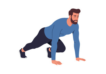 Bearded Man Performing a Low-Impact Mountain Climber Exercise.