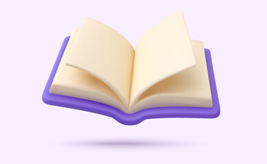 3d blank opened book, isolated on background. Opened book icon in 3d vector illustration. Vector illustration