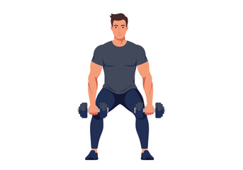 Muscular Man Performing Dumbbell Goblet Squat Exercise.