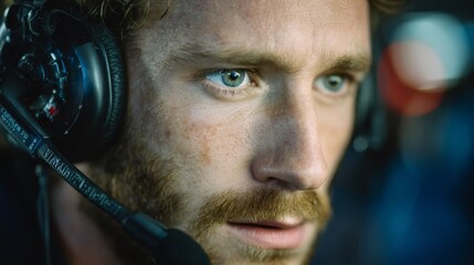 Crystalclear communication, man with headset and microphone ensures seamless connectivity