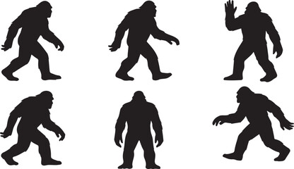 Bigfoot Silhouette Set – Mythical Creature Poses for Folklore and Cryptozoology Themes