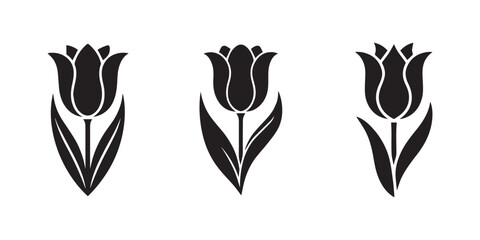 Fototapeta premium Set of tulip silhouette vector illustrations on transparent background, elegant floral icons for spring and nature themes