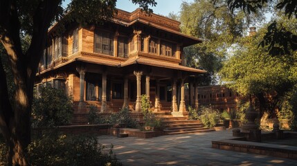 Fototapeta premium Majestic Haveli in the Golden Hour: A Glimpse of Indian Architectural Heritage