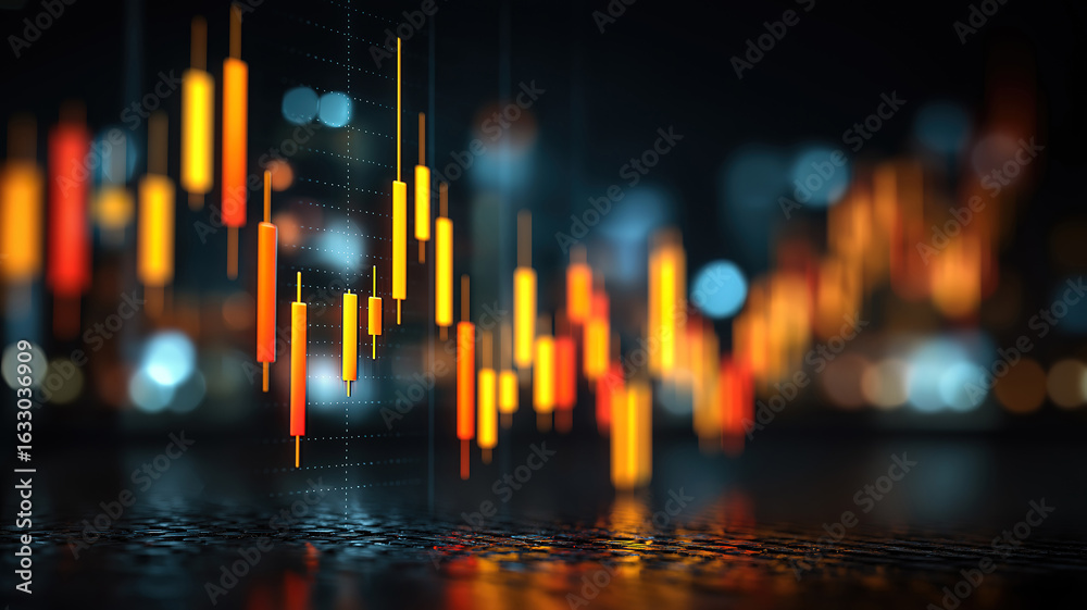 Wall mural bokeh effect background with abstract graph representing financial analysis and market insights