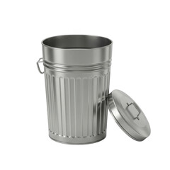 Metal trash can isolated on transparent background