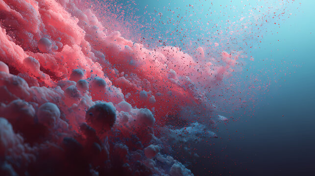 field of floating particles shifts through diluted color waves