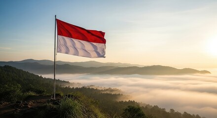 National flag high above cloudscape