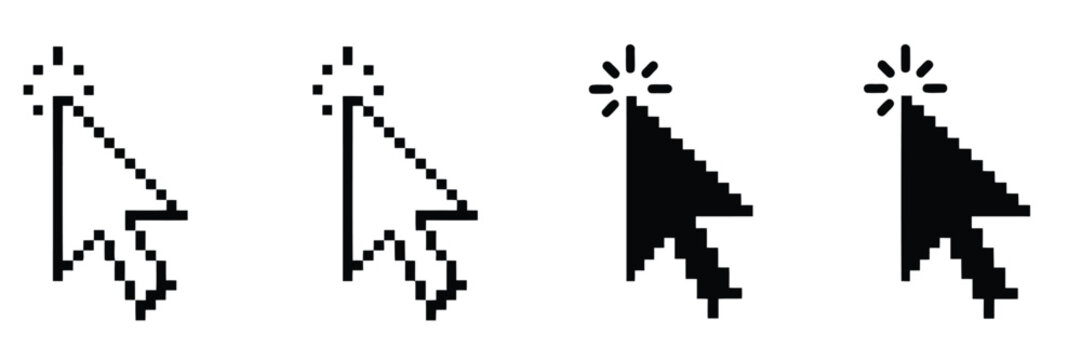 Pixelated cursor icons with clicking animation pointer mouse