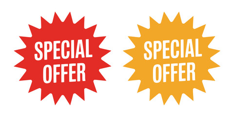 Red yellow starbursts with white text special offer sale discount