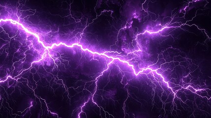 Thunderstorm reveals vibrant purple lightning in a dramatic sky.