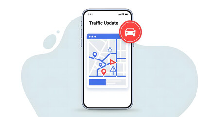 Smartphone with a Traffic Update Notification: A Real-Time Alert on a Navigation App Showing a Road Closure or Traffic Jam