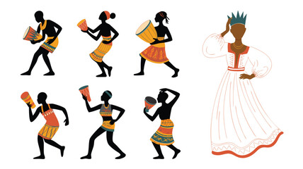 African Dancers and a Queen Illustration of Culture, Rhythm, Royalty, and Heritage
