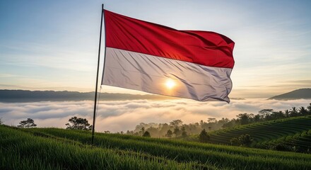 National flag waving over landscape