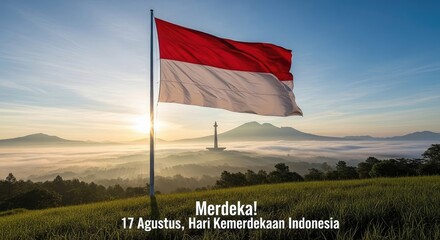 National flag waving over landscape