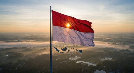 National flag waving over landscape