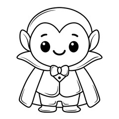 Cute Halloween Dracula black doodle outline.