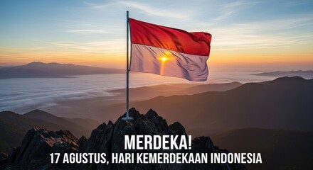 Sunrise flag on mountain