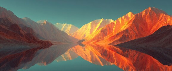 Sunrise over mountains reflected in calm lake