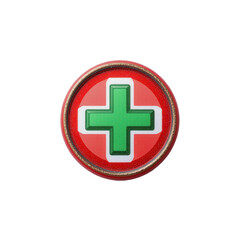 Obraz premium Circular First Aid Symbol with Red Background and Green Cross Design